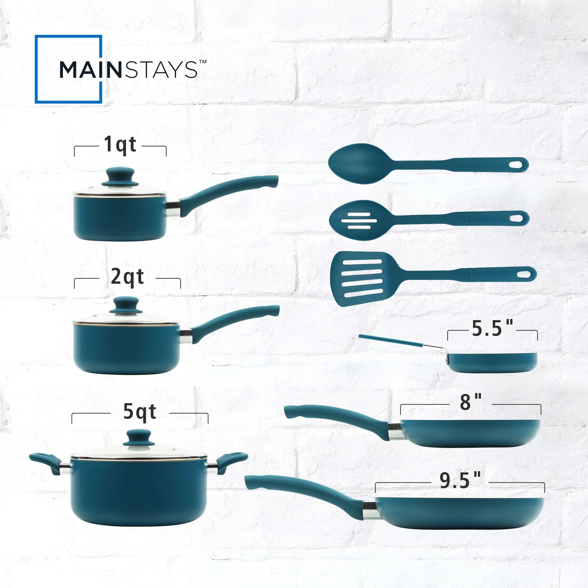 Mainstays 12 Piece Ceramic Nonstick Aluminum Pots and Pans Cookware Set,