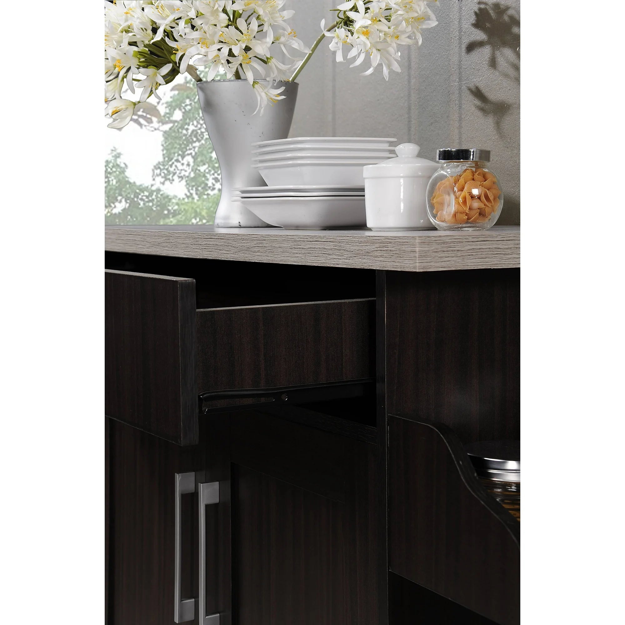 Hodedah Kitchen Cart with Spice Rack plus Towel Holder, Chocolate-Grey