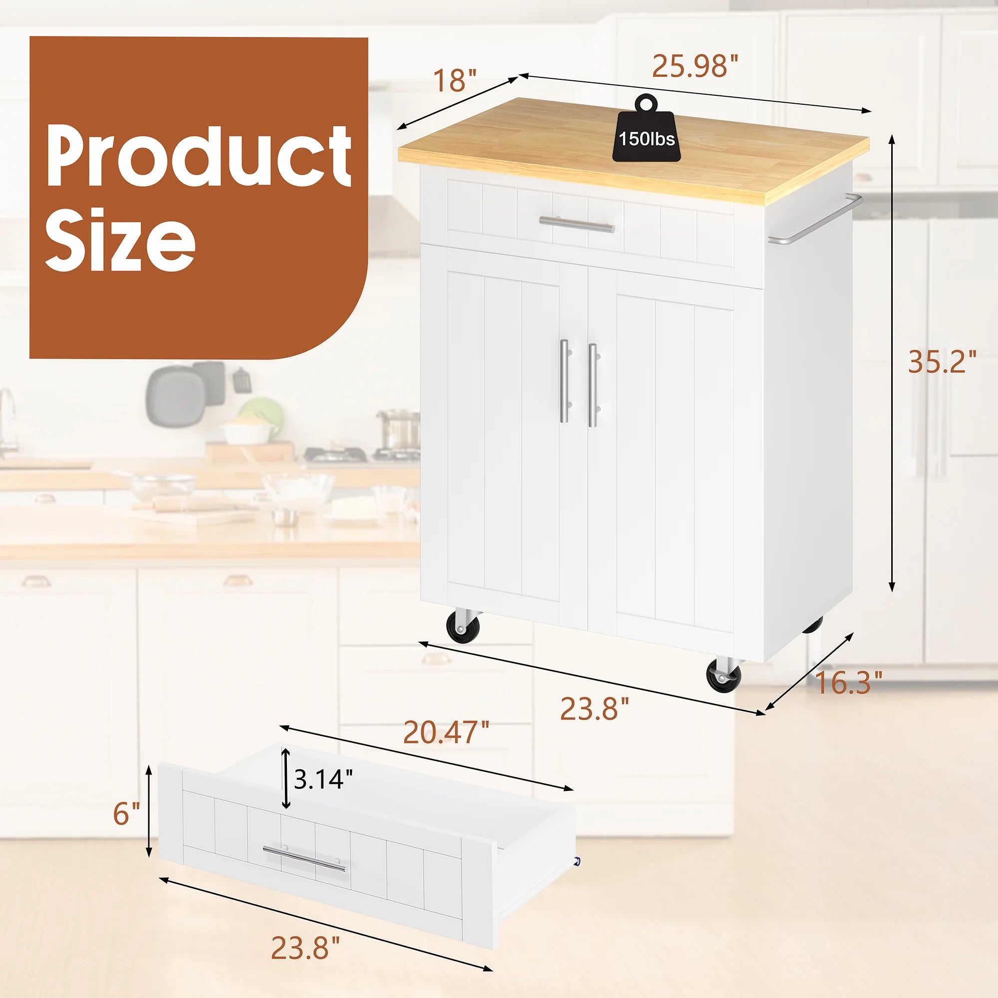 Walsunny Kitchen Island Table Stand with Storage on Wheels,