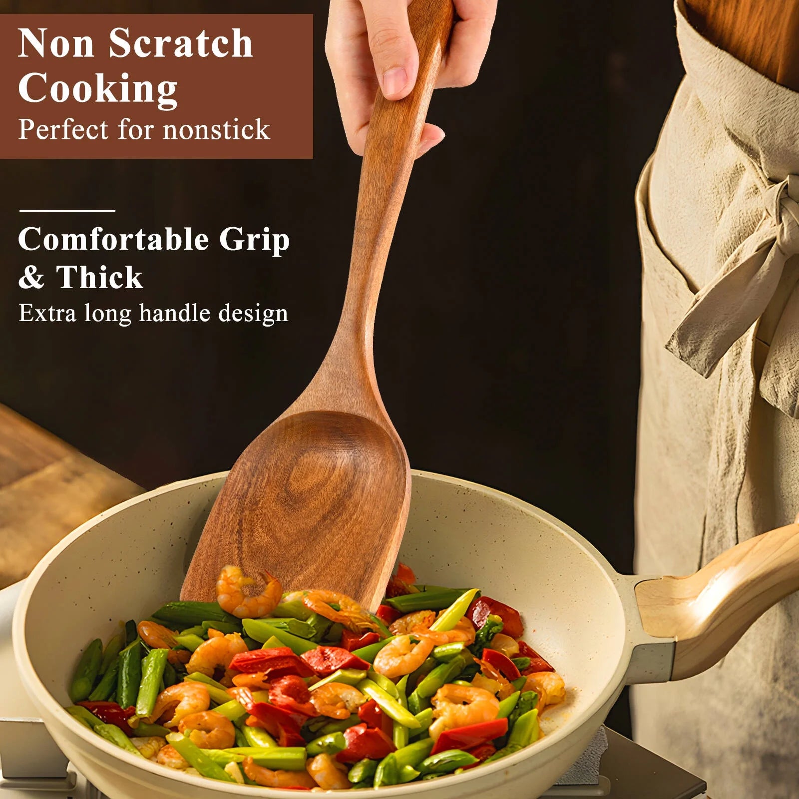 VAVSEA Thick Wooden Spoons for Cooking, 8 Pcs Natural Wooden Utensil Set