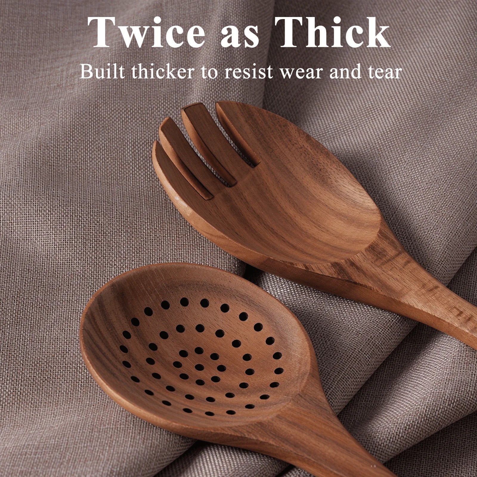 VAVSEA Thick Wooden Spoons for Cooking, 8 Pcs Natural Wooden Utensil Set