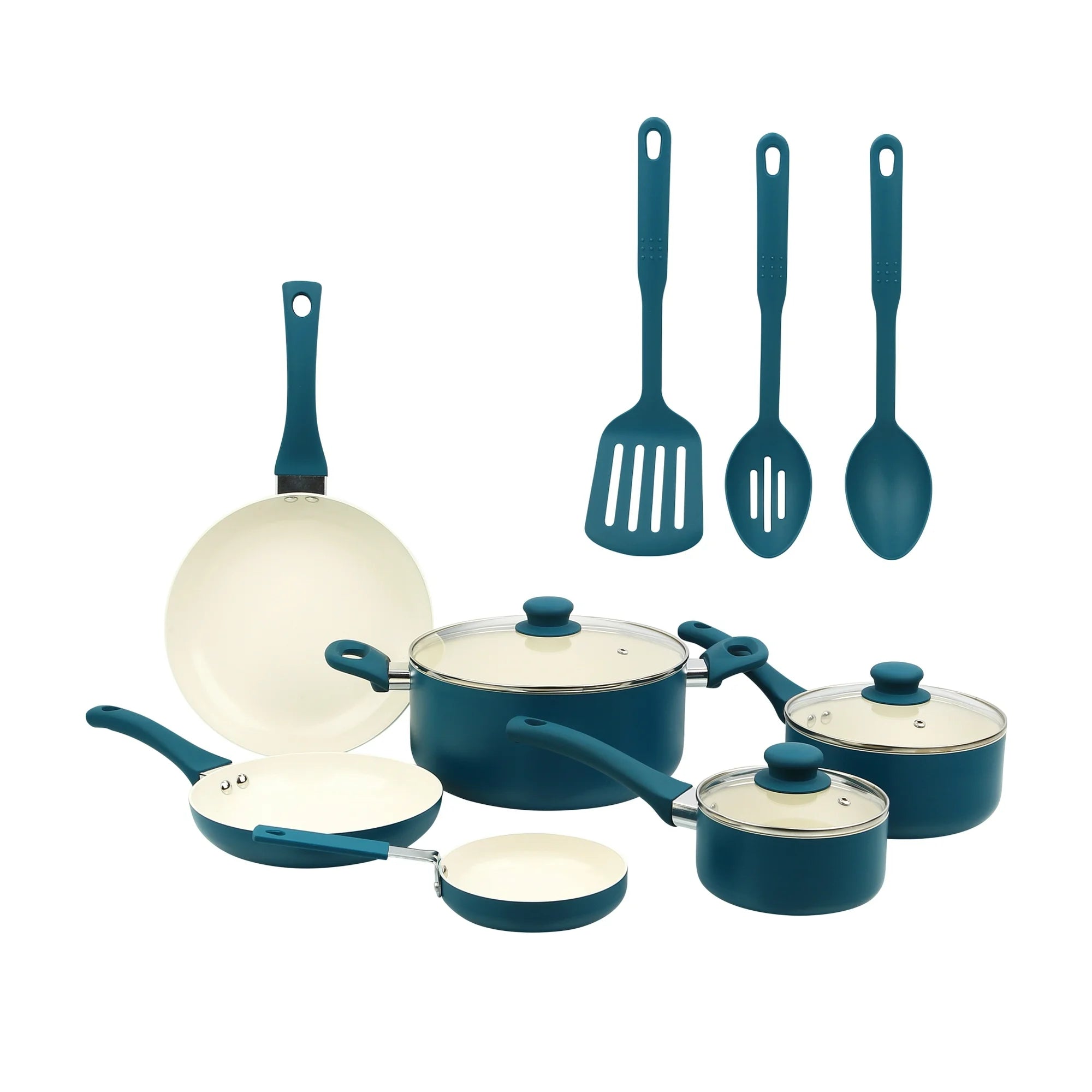 Mainstays 12 Piece Ceramic Nonstick Aluminum Pots and Pans Cookware Set,