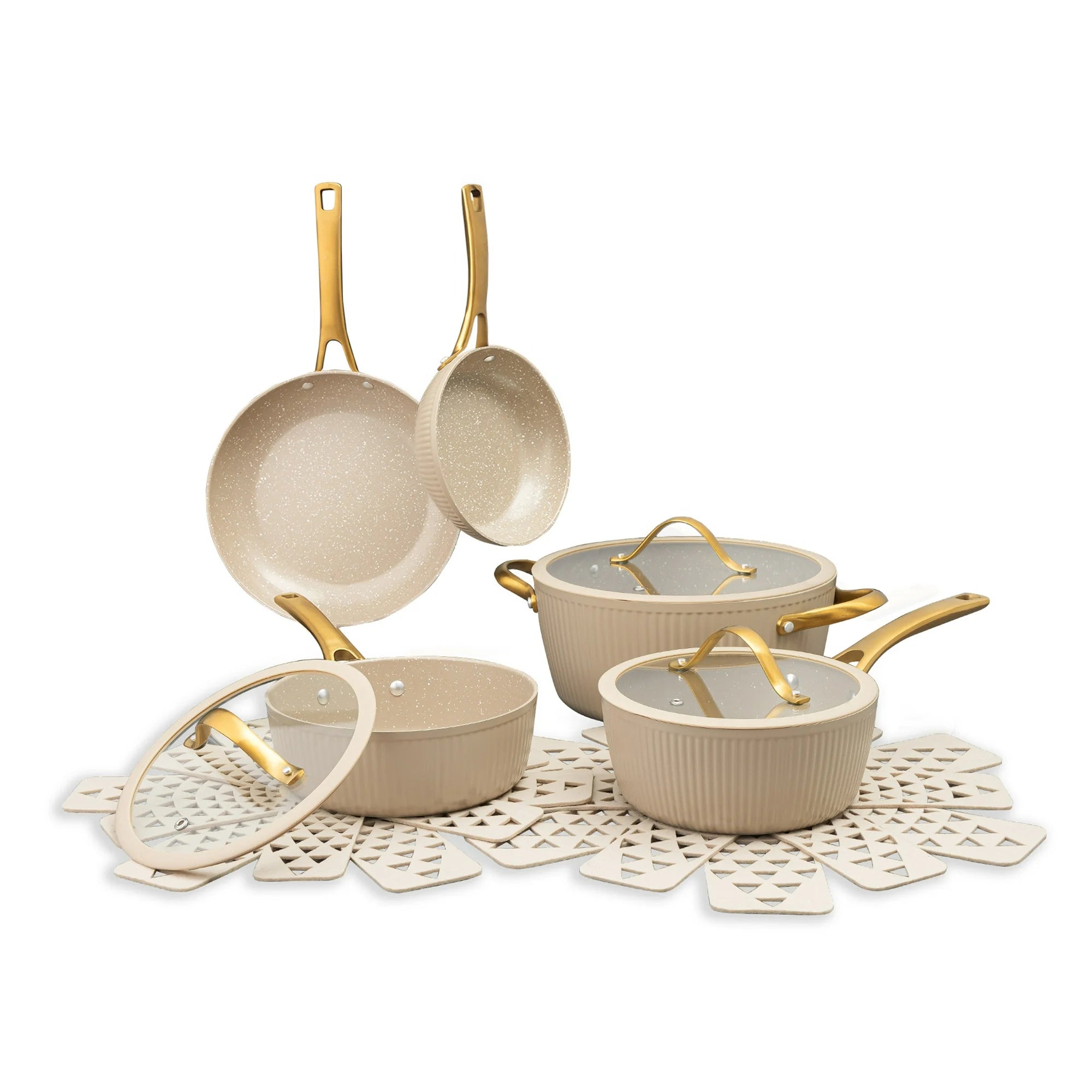 Thyme &amp; Table 12-Piece Ceramic Non-Stick Signature Ribbed Cookware Set