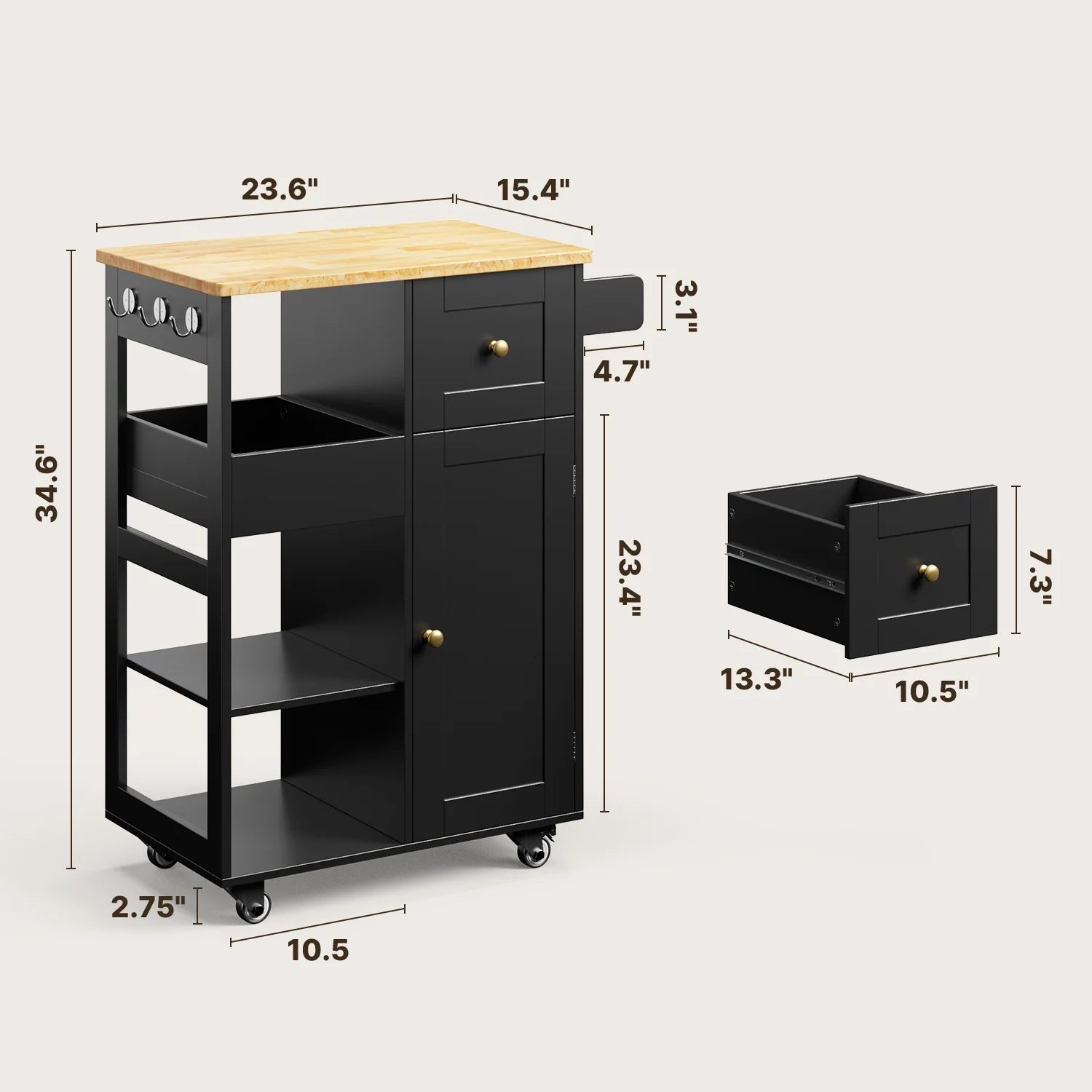 Kitchen Island Cart on Wheels, Asofer Bar Cart